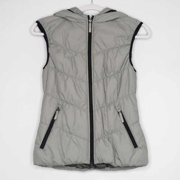 Bench‎ Womens Puffer Vest Size Small Gray Hidden Hood Waterproof Zip-up Winter - Picture 1 of 6